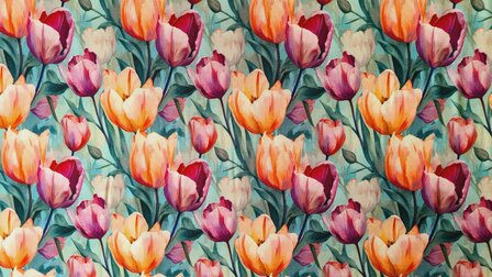 Bamboo Jersey Tulips Green