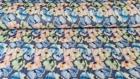 Bamboo Jersey Flowers Dusty Blue