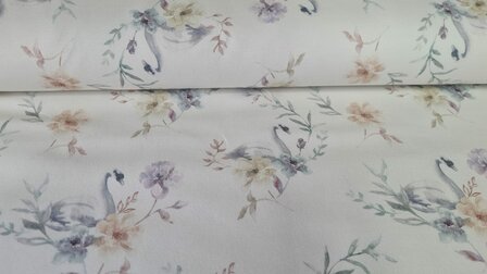 Organic Cotton Jersey Swan &amp; Flowers