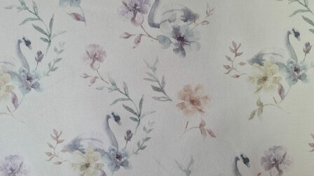 Organic Cotton Jersey Swan &amp; Flowers