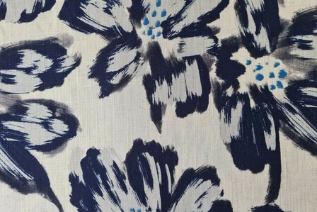 Viscose Linnen Flower Navy