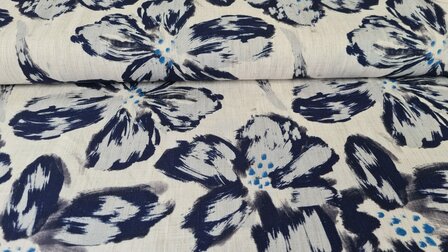 Viscose Linnen Flower Navy