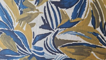 Viscose Crepe Abstract Leaves Blue