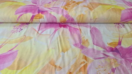 Viscose Crepe Light Flowers Yellow-Pink