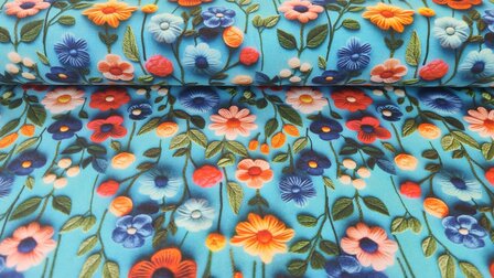 Cotton Jersey Flowers Turquoise