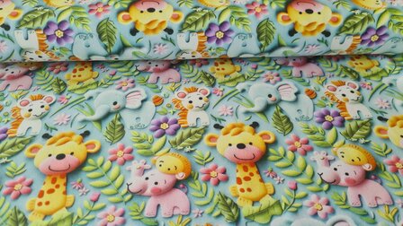 Cotton Jersey Baby Animals Turquoise