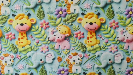 Cotton Jersey Baby Animals Turquoise
