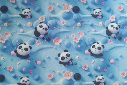 Cotton Jersey Baby Panda Blue
