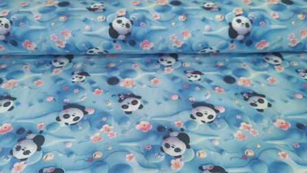 Cotton Jersey Baby Panda Blue