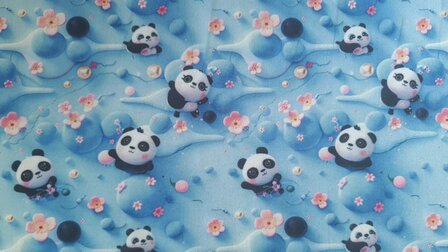 Cotton Jersey Baby Panda Blue