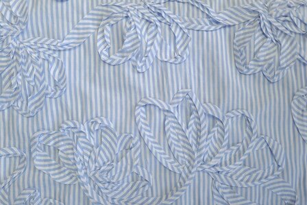 Cotton Embroidery Stripes / Flowers Blue 3