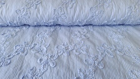 Cotton Embroidery Stripes / Flowers Blue 3