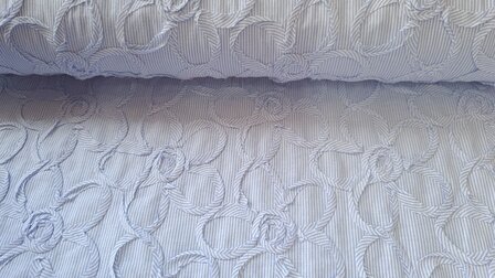 Cotton Embroidery Mini Stripes / Flowers Blue 