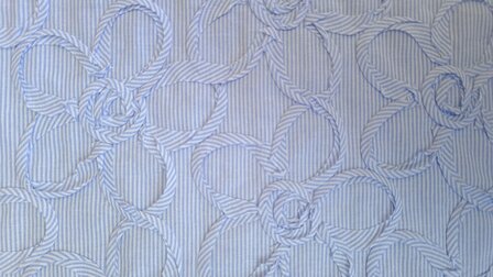 Cotton Embroidery Mini Stripes / Flowers Blue 