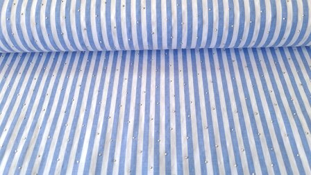 Cotton Stretch Stripes &amp; Dots White-Blue