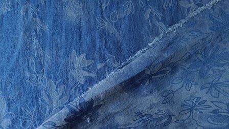 Tencel Jeans  Jacquard Flowers Indigo