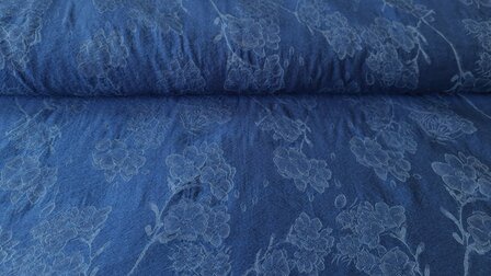 Tencel Jeans  Jacquard Flowers Indigo 2
