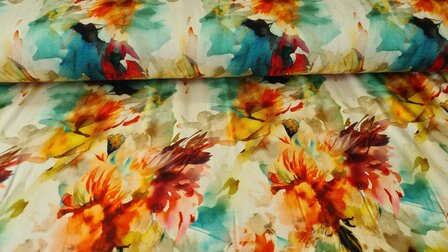 Viscose Jersey Flowers Multi-Yellow