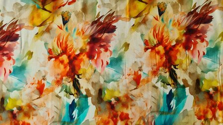 Viscose Jersey Flowers Multi-Yellow