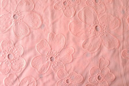 Cotton Embroidery Flowers Salmon