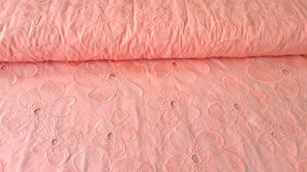 Cotton Embroidery Flowers Salmon