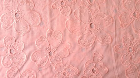 Cotton Embroidery Flowers Salmon