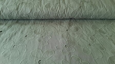 Cotton Embroidery Flowers Khaki