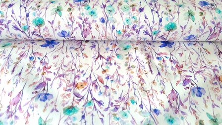 Cotton Stretch Satin Little Twigs Purple