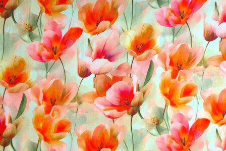 Viscose Satin Flower Field Yellow