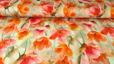 Viscose Satin Flower Field Yellow