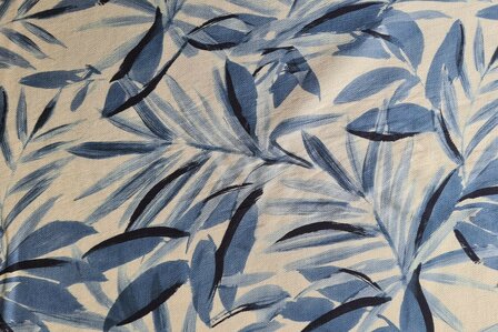 Viscose Crepe Plant Leaves Blue