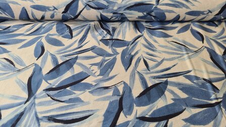 Viscose Crepe Plant Leaves Blue