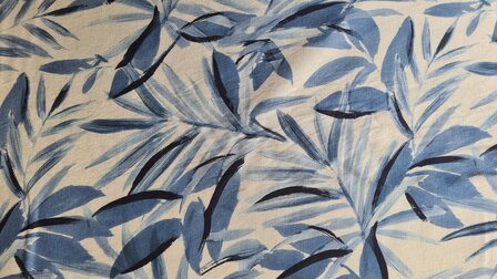 Viscose Crepe Plant Leaves Blue