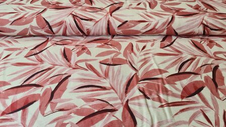 Viscose Crepe Plant Leaves Coral