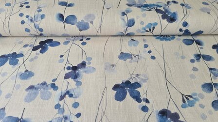 Linnen Cotton Ginko Leaves Blue