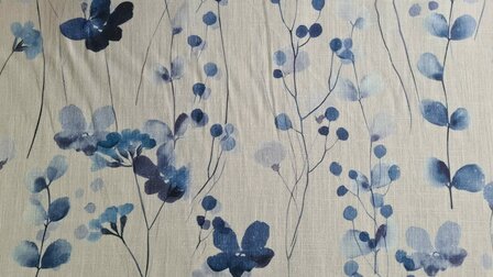 Linnen Cotton Ginko Leaves Blue