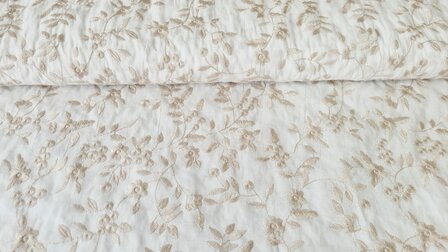 Cotton Embroidery Flowers Off White/Sand