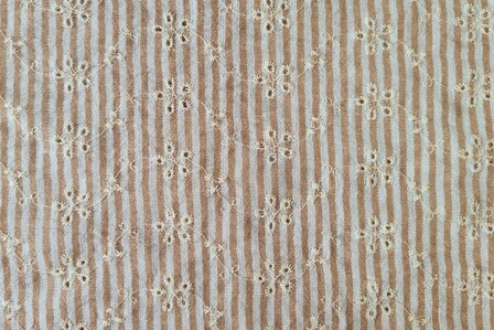 Cotton Embroidery Stripes &amp; Flowers Sand
