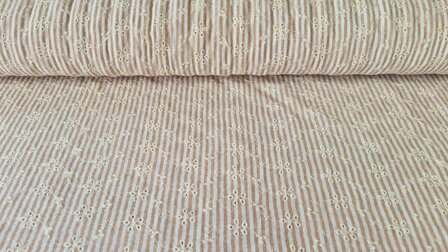 Cotton Embroidery Stripes &amp; Flowers Sand
