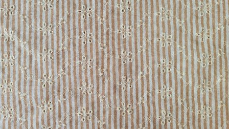 Cotton Embroidery Stripes &amp; Flowers Sand