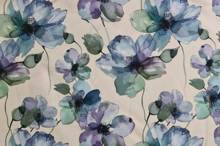 French Terry Blue Flowers Off White