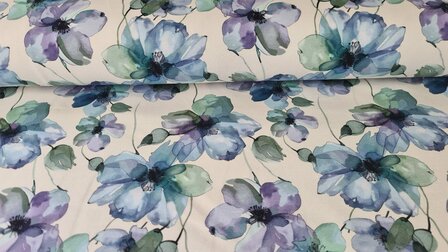 French Terry Blue Flowers Off White