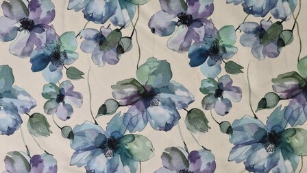 French Terry Blue Flowers Off White