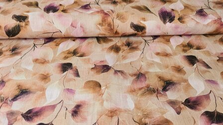 Viscose Linnen Leaves Ros&eacute;-Beige
