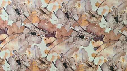 Bamboo Jersey Watercolour Flowers Brown