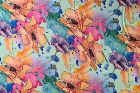 Bamboo Jersey Watercolour Flowers Multi