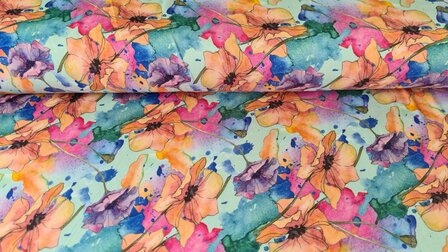 Bamboo Jersey Watercolour Flowers Multi