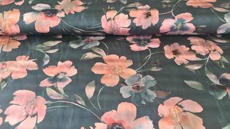 Cotton Satin Flowers Black/Ros&eacute;