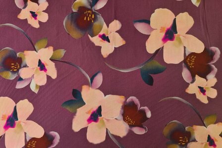 Viscose Stretch Flower Wine Red