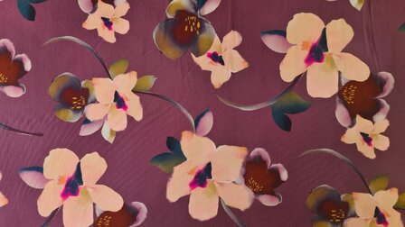 Viscose Stretch Flower Wine Red